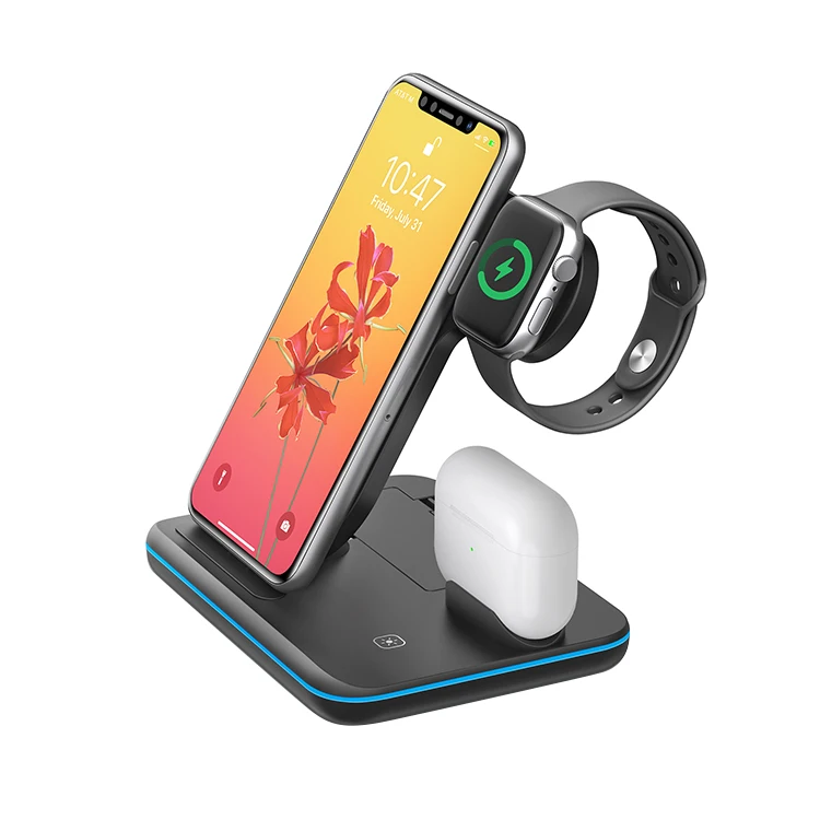 

OEM ODM qi fast 15w 3 in 1 wireless charger for phone watch earphone