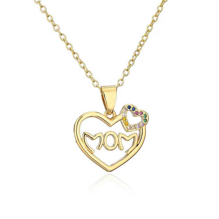 

Gift For Mother Femme Bijoux Colourful Cubic Zirconia Copper Jewelry Gold Chain MOM Necklace, Gold plating