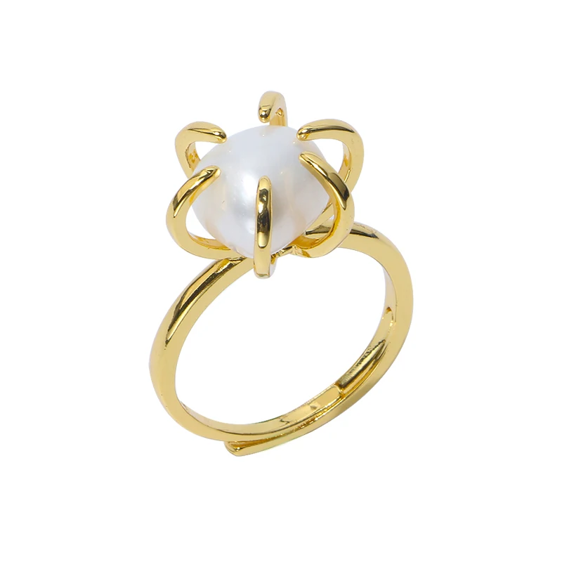 

New claw design 14K gold plated jewelry freshwater baroque pearl ring with cheap price