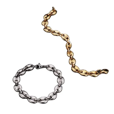 

Jewelry Fashion Vintage Gold Stainless Steel Coffee Beans Shaped Bead Charm Chain Bracelet With Lobster Buckle For Women Men