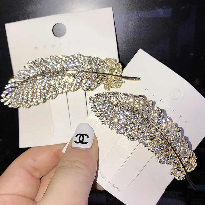 C&j New Light Luxury Hair Accessories Korean Version Alloy Top Color Gold  Bangs Classical Headwear Water Drill Feather Hairpin - Buy Hair Clips,Hair  Clips For Girls,Hair Accessories Clips Product on 