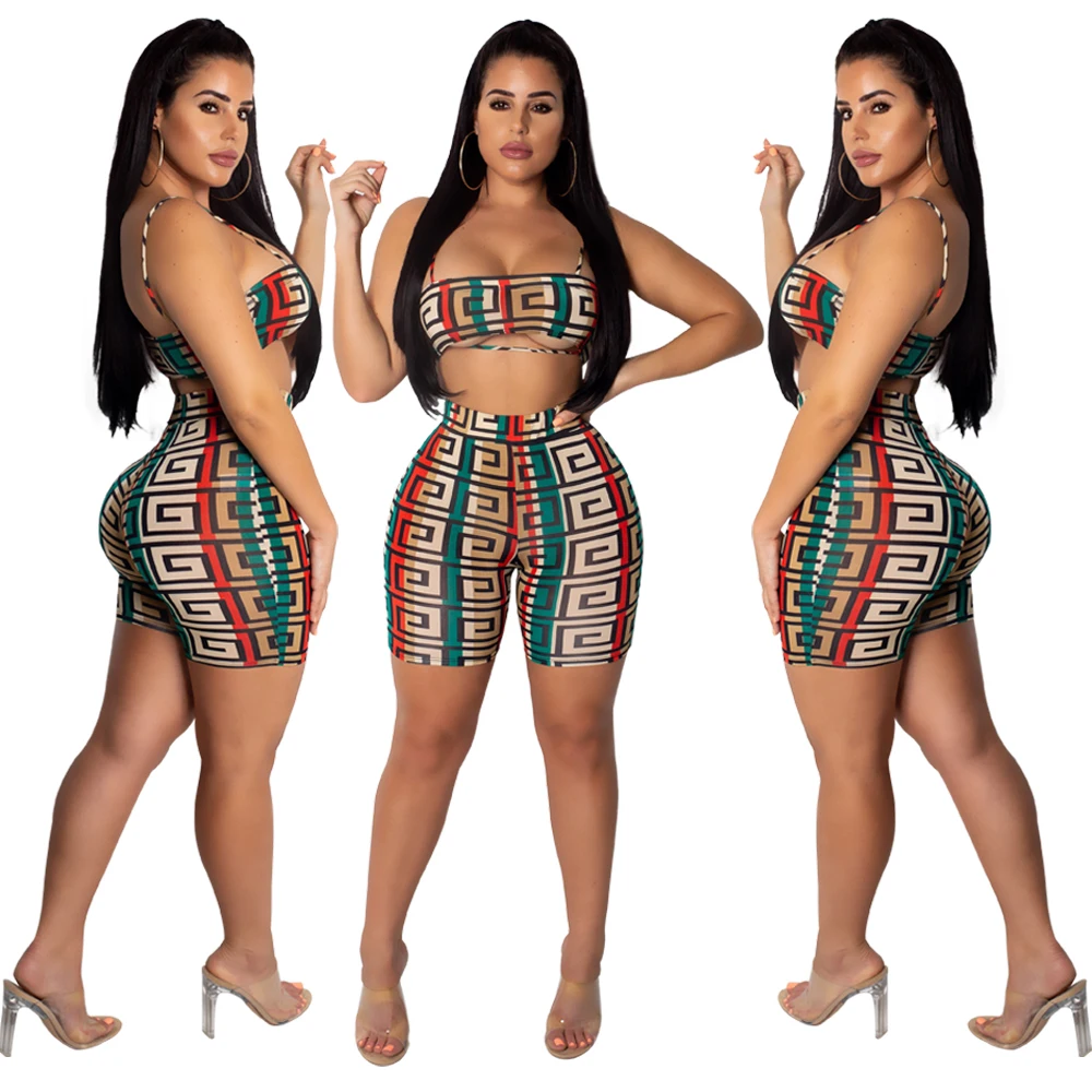

Ready to ship OEM ODM WA8643 sexy printed women two piece outfits short set