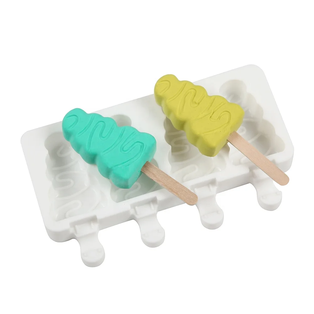 

4 Cavities Silicone Popsicles Molds Maker Ice Cream Mold Easy ReleaseIce Cake Pop Mold for DIY Popsicle Can choose Wooden Sticks