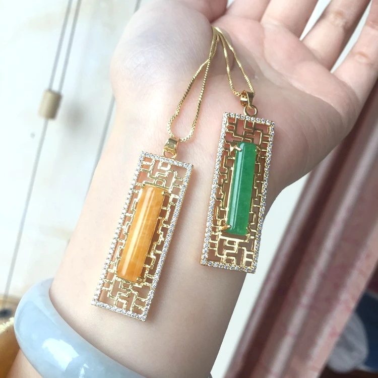 

2021 ins fashion Jialin Jewelry Best selling Green agate jade pendant women jade necklace women charm Jewelry