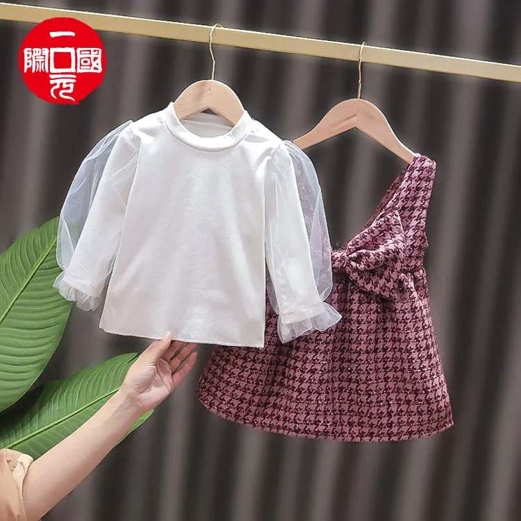 

Spring girl's suit Korean version of the new long-sleeved shirt plaid dress