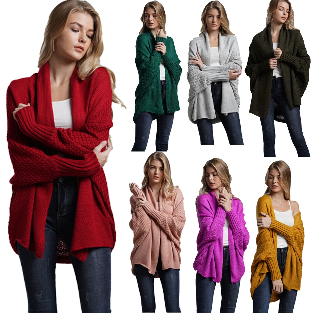 

2020 hot sale New style batwing sleeve women's cardigan sweater in large size New Fashion Long Sleeve Cardigan Coat