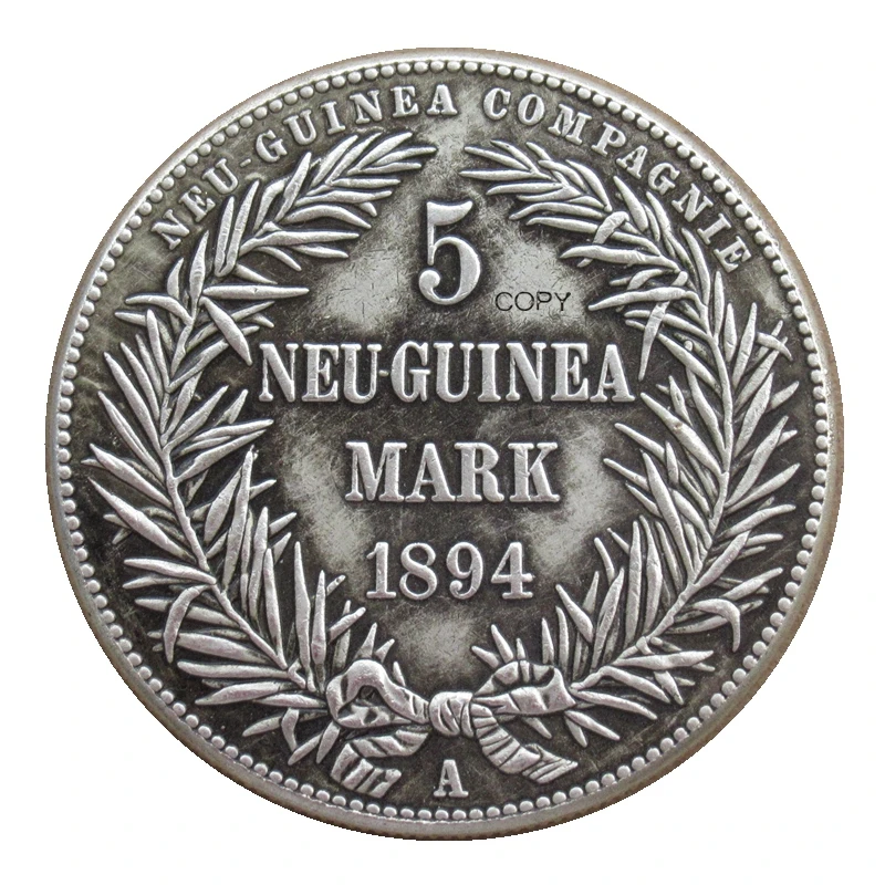 

Reproduction German New Guinea 5 Mark - Wilhelm II 1894 Silver Plated Coins