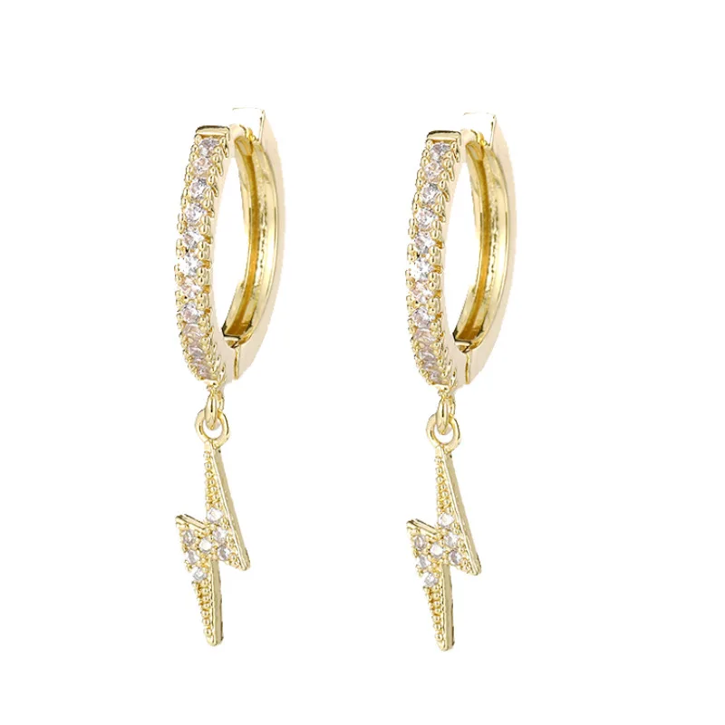 

Shockingly adorable huggies gold hoop bolt lightning earrings for women, Picture