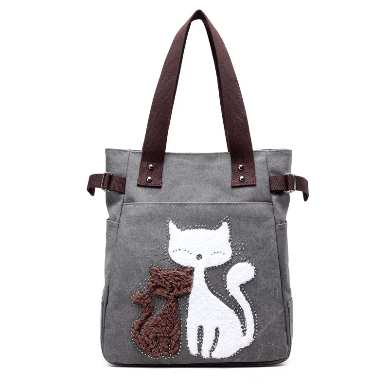 

Heavy Canvas Wholesale Tote With Custom Embroidery Cat Reusable Canvas Handbag Cotton Beach Bags