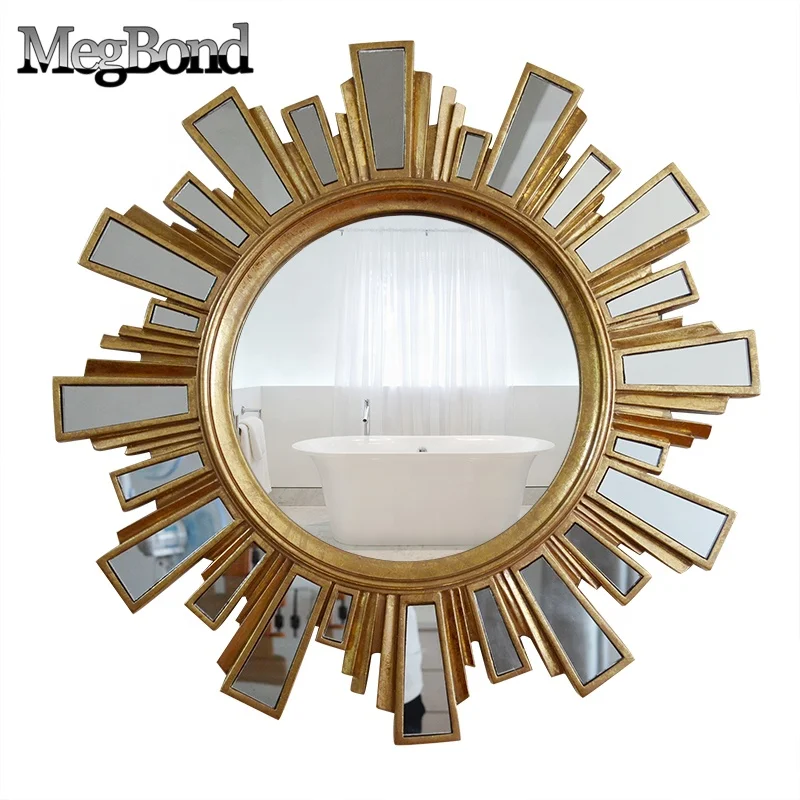 

Resin antique gold starburst wall mirror for living room decorative