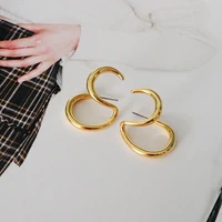 

Hot Sale Double Circle Twisted Gold Stud Earrings Polished Irregular Earrings Studs Geometric Earrings Minimalist Jewelry 2019