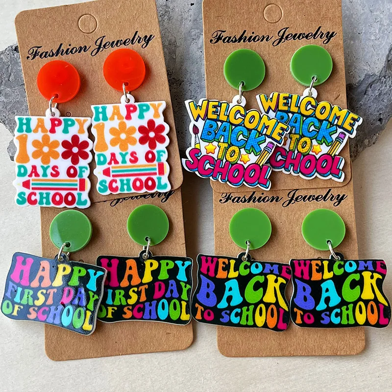 

Welcome Back to School Earrings For Teachers Students New Semester Pencil Color Acrylic Dangle Earrings