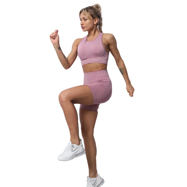 

Processing and Customizing New Style Seamless Yoga Vest Shorts Suit for Workout Running ect, 3 colors