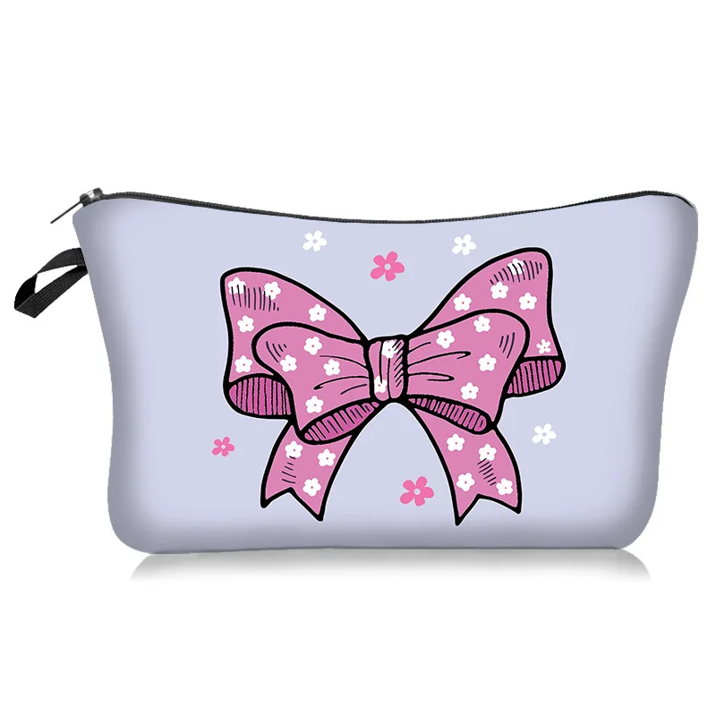 

bowknot design Women and Girls Funny Canvas Makeup Bag Roomy Cosmetic Bag Pouch Purse Handbag with Zipper for promotion gift, As pic