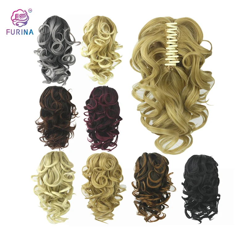 

Curly wavy 16'' blonde 613# ponytail hairpieces synthetic ponytail hair extension for white women, Pure colors/ombre color/ customized colors