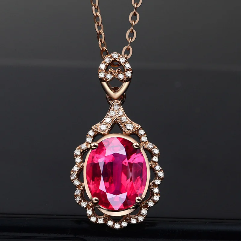 

2022 new 18k Rose gold plating artificial ruby necklace rhinestone pendant necklace women necklace jewelry