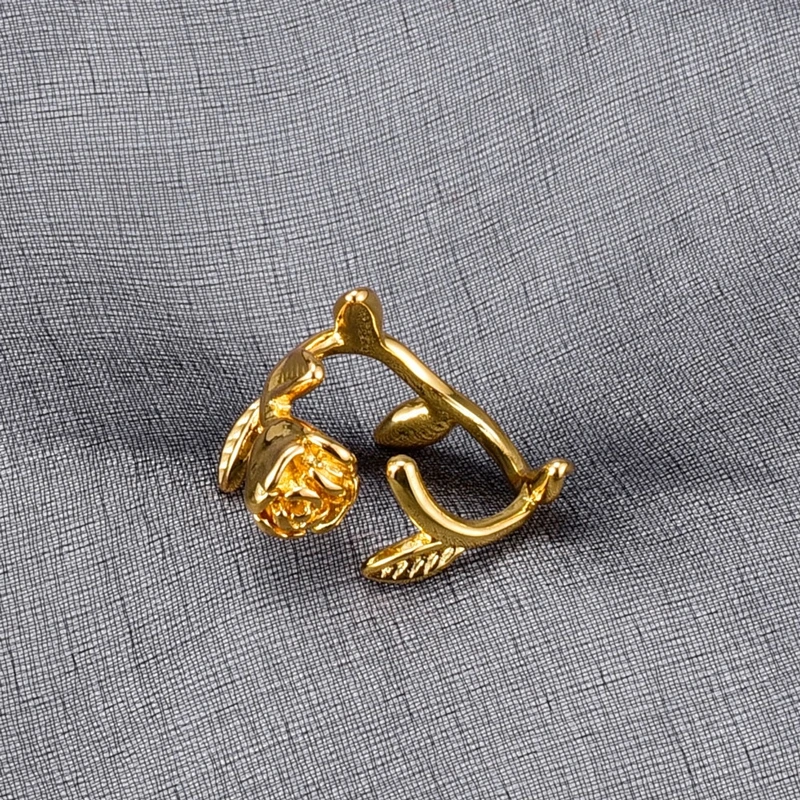 

INS Style Women Adjustable Open Stainless Steel 18K Gold Plated Rose Ring