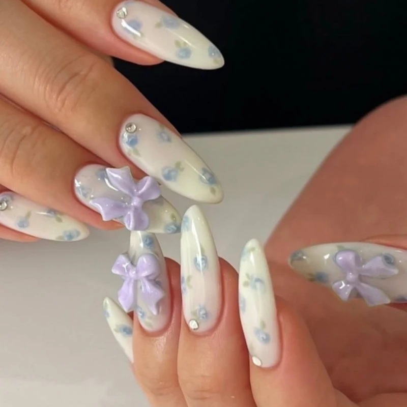 Dropshipping 4316 24 Pcs/set Soft Acrylic Fresh Style Medium Almond Nails Press on Nails Artificial Fingernails