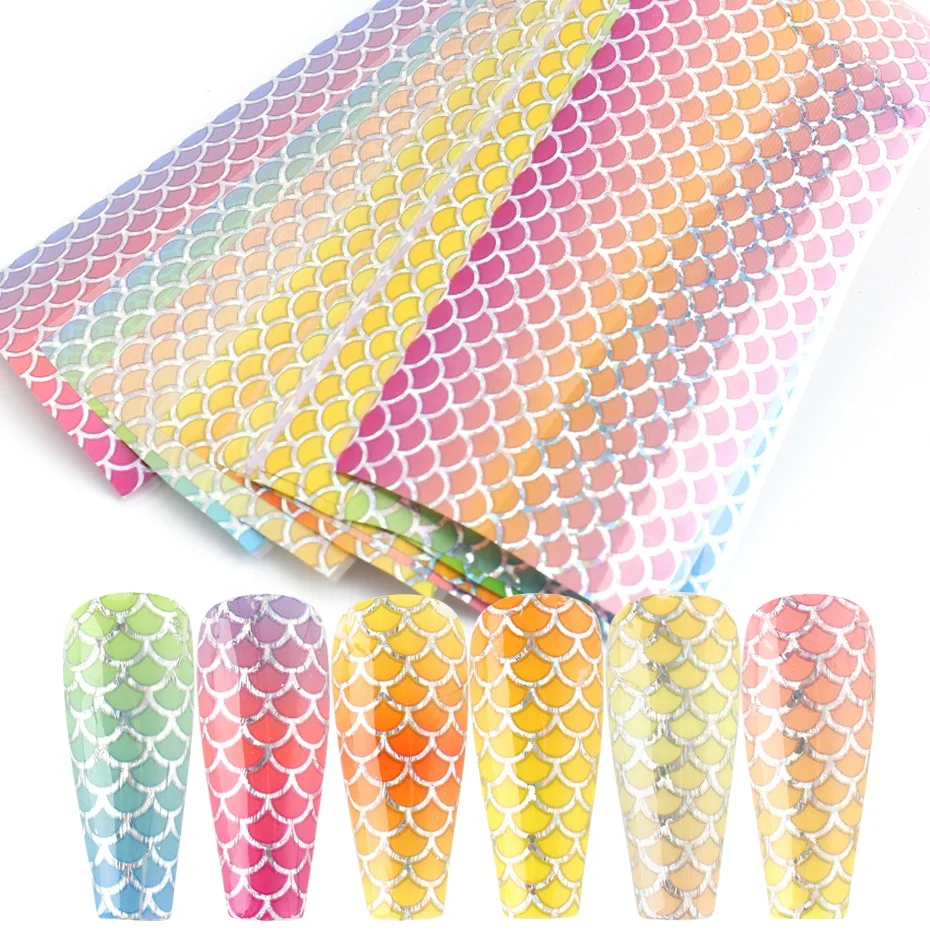 

Hot Sell 10Pcs Gradient Mermaid Nail Sticker Nail Decals Holographic Transfer Starry Foils Nail Art Decoration