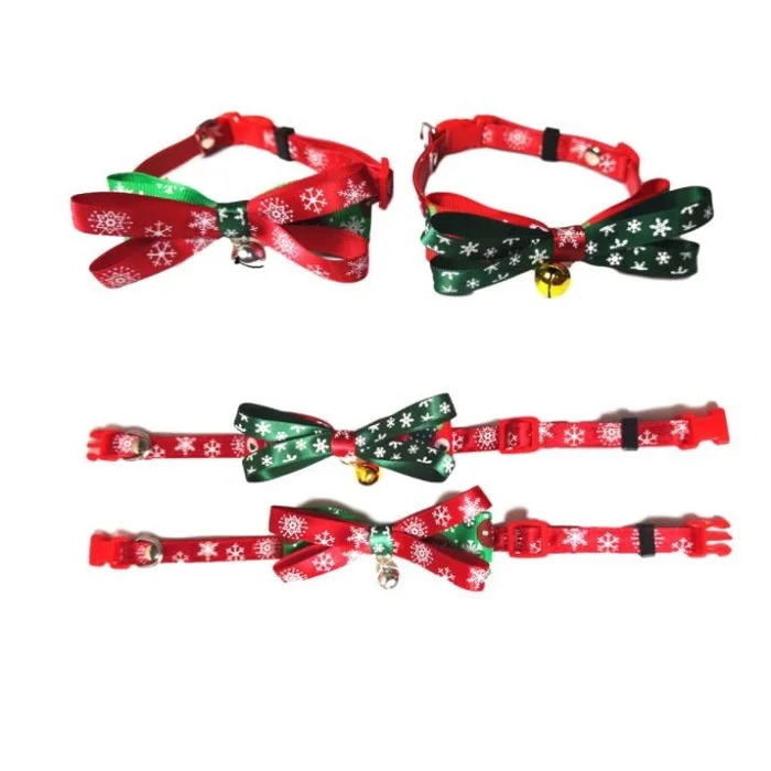 

Wholesale Hot Sale New Style Adjustable Christmas-Themed Bow Tie Bell Pet Dog Cat Collar, Red/green