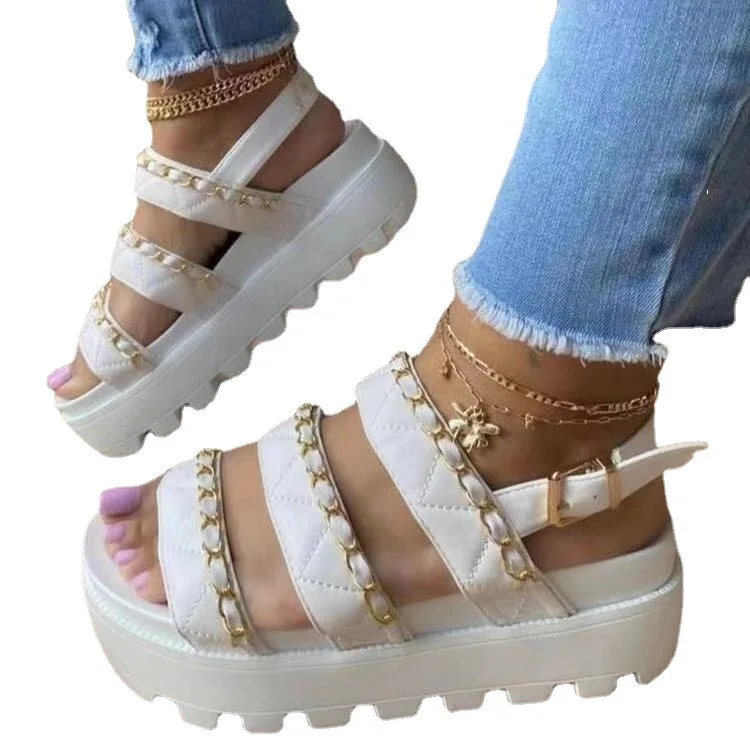 

Factory Sale Summer Simple Street Ladies Sandals Solid Color Open Toe Waterproof Platform Hollow Belt Buckle Women Sandals