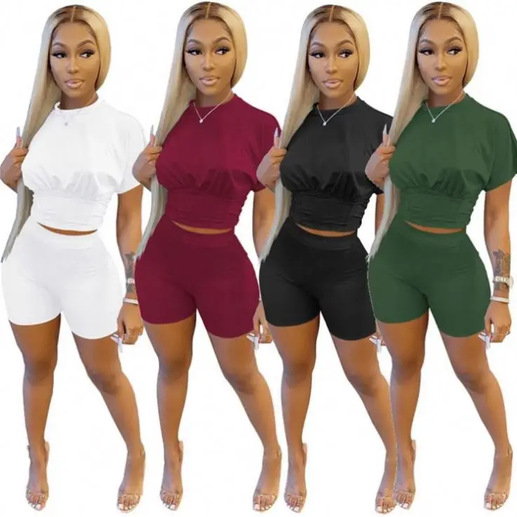 

Best Seller Solid Color Tights woman Clothes 2021 Summer Sports shorts casual 2 Piece Short Set Women Clothing two piece sets