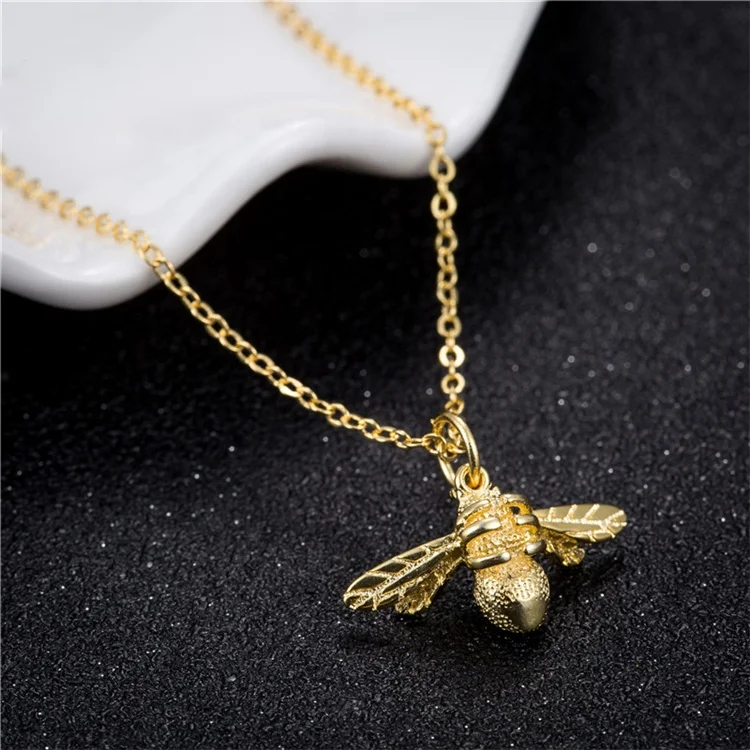 New Arrival Gold Plated 925 Sterling Silver Cute Bee Pendant Necklace