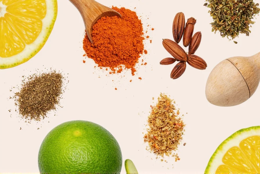 Seven citrus spice blends displayed in small jars