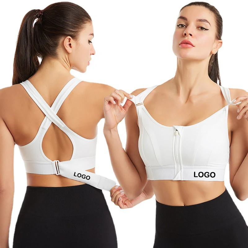 

Women's high impact sports bra Size up Zipper front fastening bra liner adjustable strap Fitness push sports bra