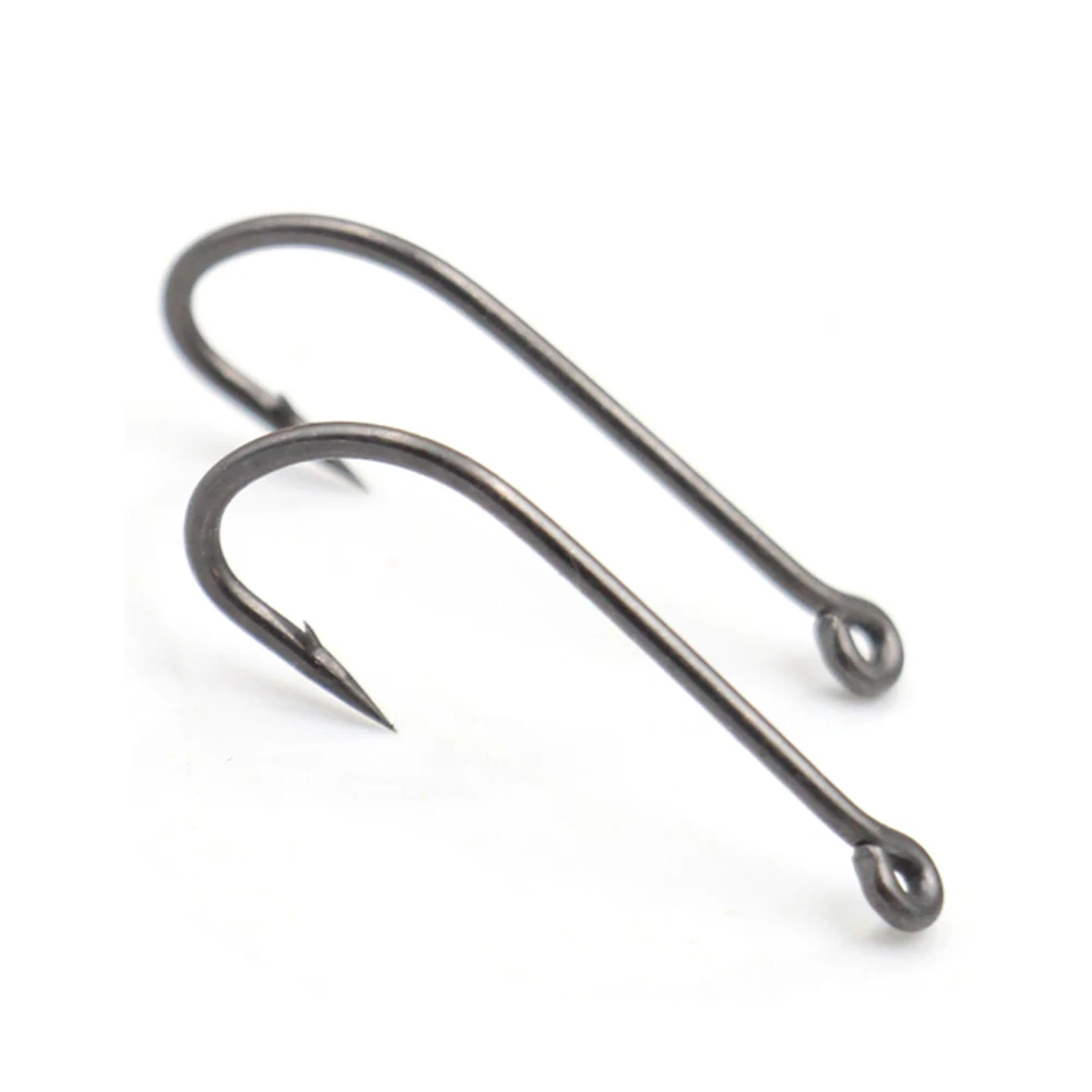 

China wholesale Long shank Tef Coated Carp Hook Matt Black Curved Shank Carp Fishing Rig Hooks