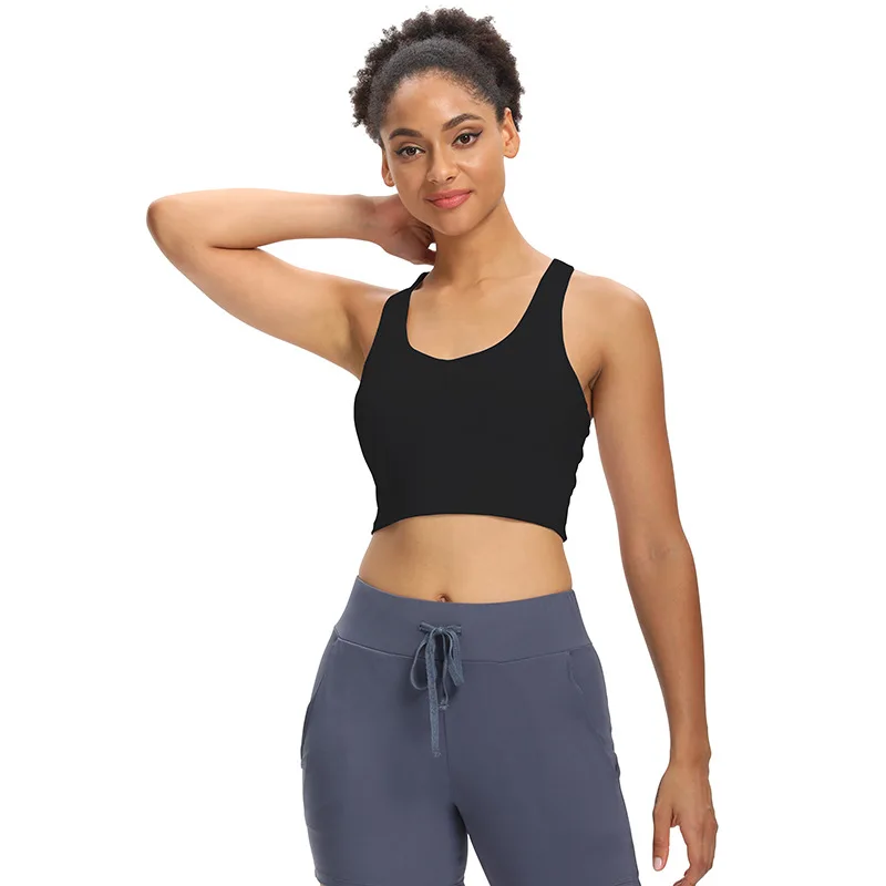 

2021 new custom vest style with chest pad gather sports underwear I-shaped black beauty back cross-border V-neck yoga vest, Customized colors