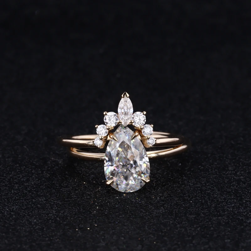 

Excellent Quality Wedding Ring Set Pear Cut Moissanite Diamond Ring 14k gold jewelry