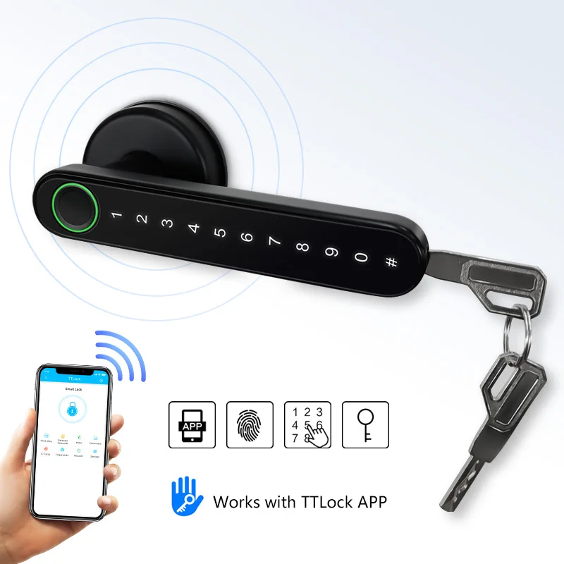 

WiFi BLE APP wireless electric Fingerprint Handle deadbolt lock smart door lock