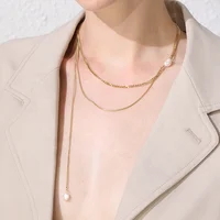 

FASHION Boho Double Chain Choker Necklace Women Gold Color Stainless Steel Holiday Necklaces Femme Fashion Jewelry P193030