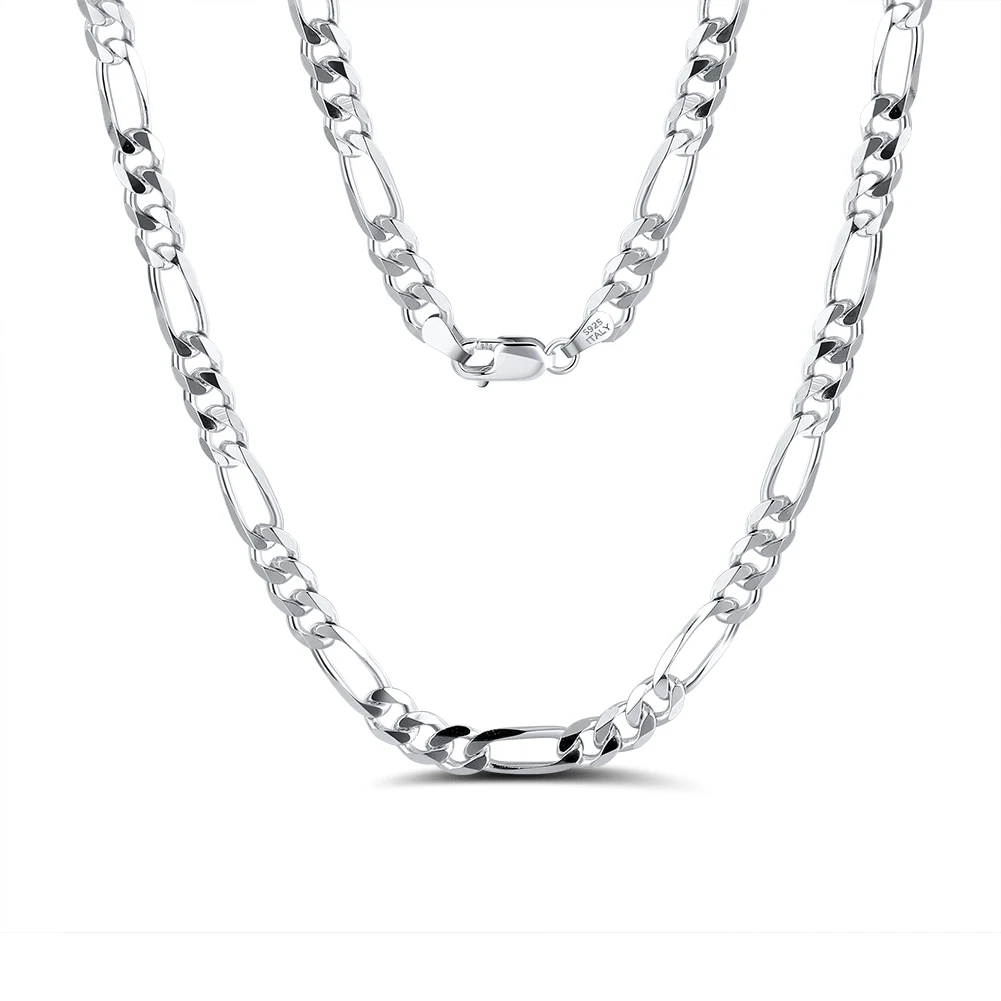 

2021 New Design Fashion Hiphop figaro link chains 925 Sterling Silver Diamond-Cut Long cuban chain necklace custom