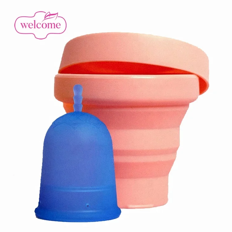 

Foldable Woman Panties Medical Science Silicon Menstrual Cup Packaging Menstrual Cup with Sterilizer