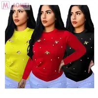 

Y2029 wholesale price Autumn and winter long sleeve solid beading top women clothing casual blouse