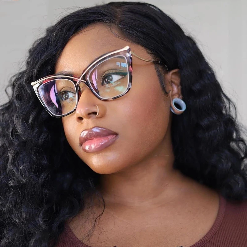 

L9729 2022 New Product Eye Wear Women Fashion Metal X Cat Eye Anti Blue Light Eyeglasses Frame Transparent Optical Glasses