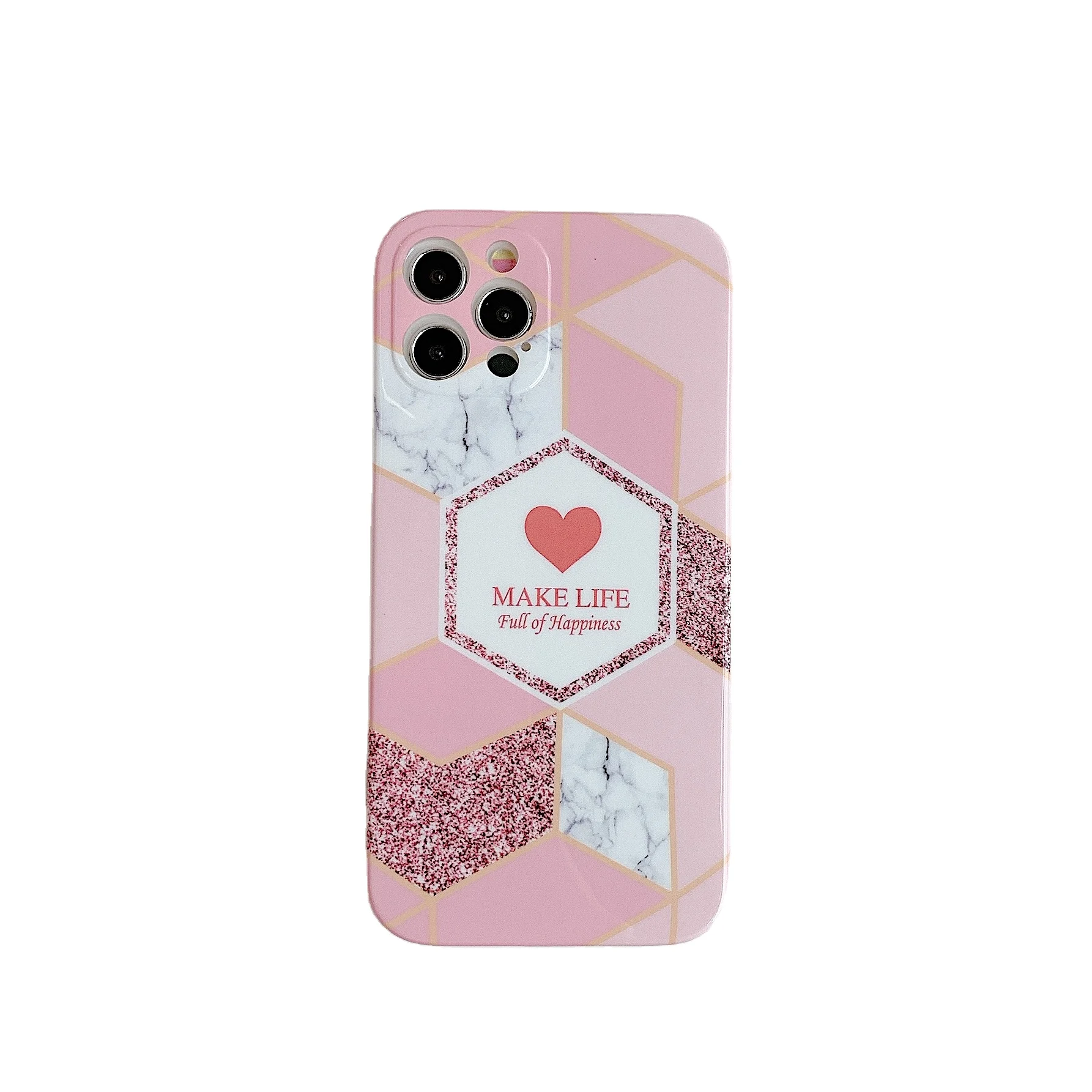 

Glossy Heart Sparkle Mobile Phone Cover for iPhone 11 Pro Max,Soft Silicone Pink Geometric Marble Cases for iPhone 12 Pro Xr, 4 colors optional