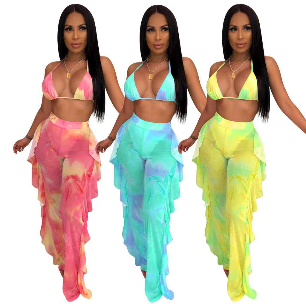 

High Quality Summer Sea Blue Sexy Swimwear Tie Dyed Beachwear For Women, 3 colors