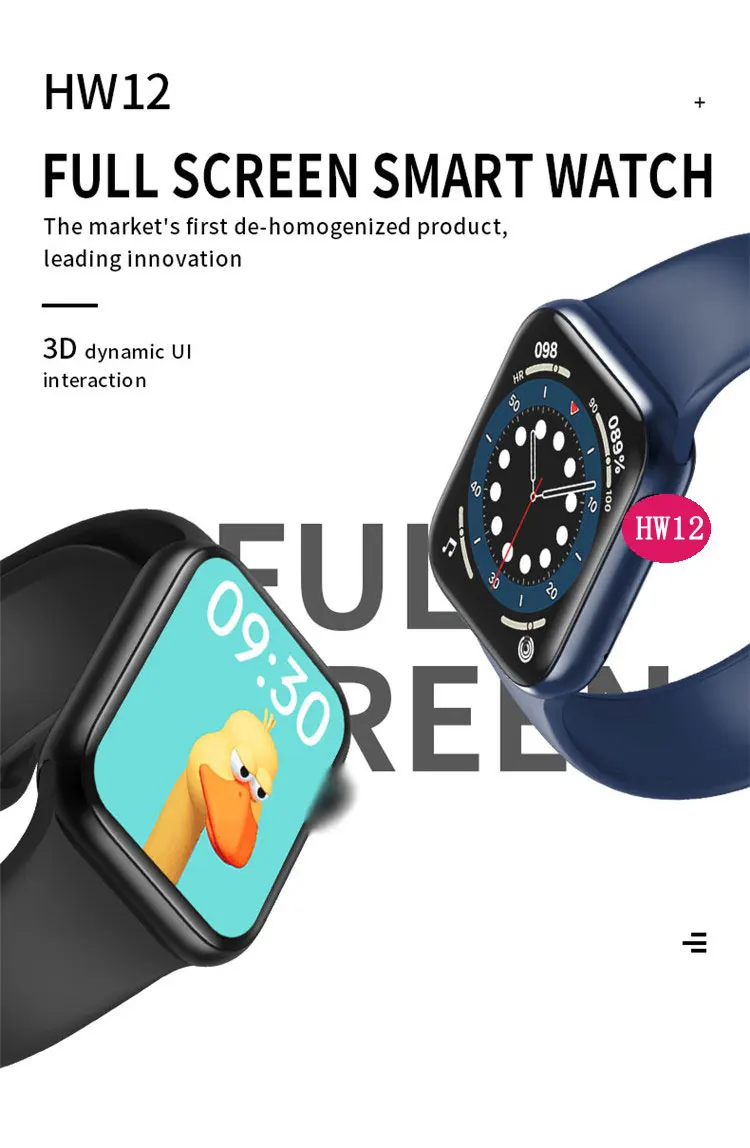 HW12 Smartwatch series 6 1.57 inch Full Touch Smartwatch Fitness Tracker Blood Pressure Custom wallpaper Smart watch HW12