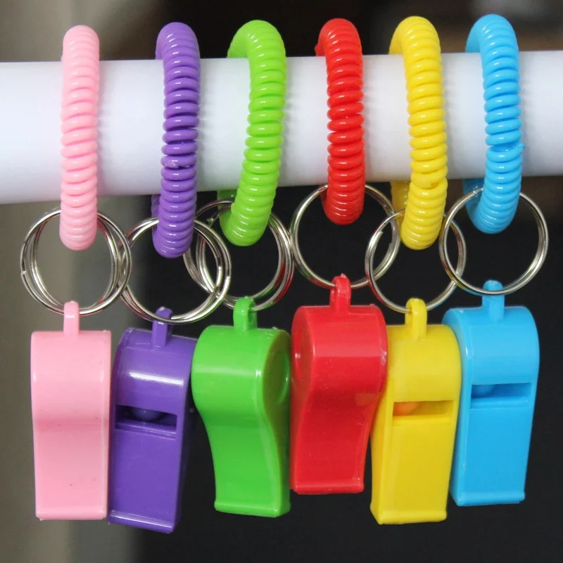 

Colored Whistle Spring Coil Wristband Keychain Bracelet Whistles Stretchy Elastic Coil Spring Whistle, Red, blue, green, yellow, light pink, purple