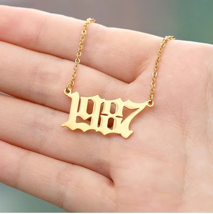 

Dropshipping 1980-2021 New Stainless Steel Birth Year Necklaces Number Personalized Pendant year Necklace