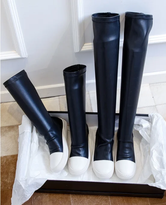 

New Plus Size Women's Boots and High Knee Boots Versatile Simple Thick Bottom Elastic Down PU Boots