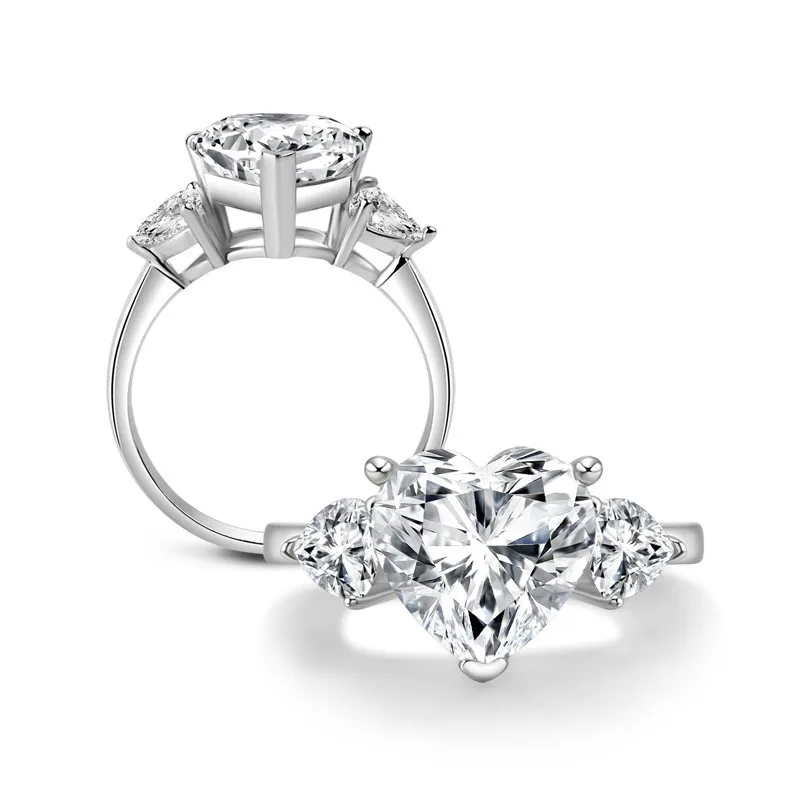 

925 Sterling Silver 18k Plated Heart Cut Crystal Cubic Zirconia CZ Diamond Wedding Engagement Ring, Picture color