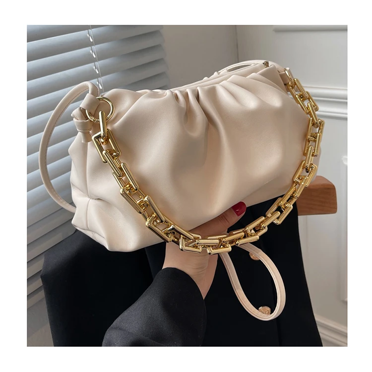 

French Wrinkled Underarm Female Cloud Bags Thick Chain Shoulder Bags Luxury Brand Solid Color Crossbody Handbags Women Clutch