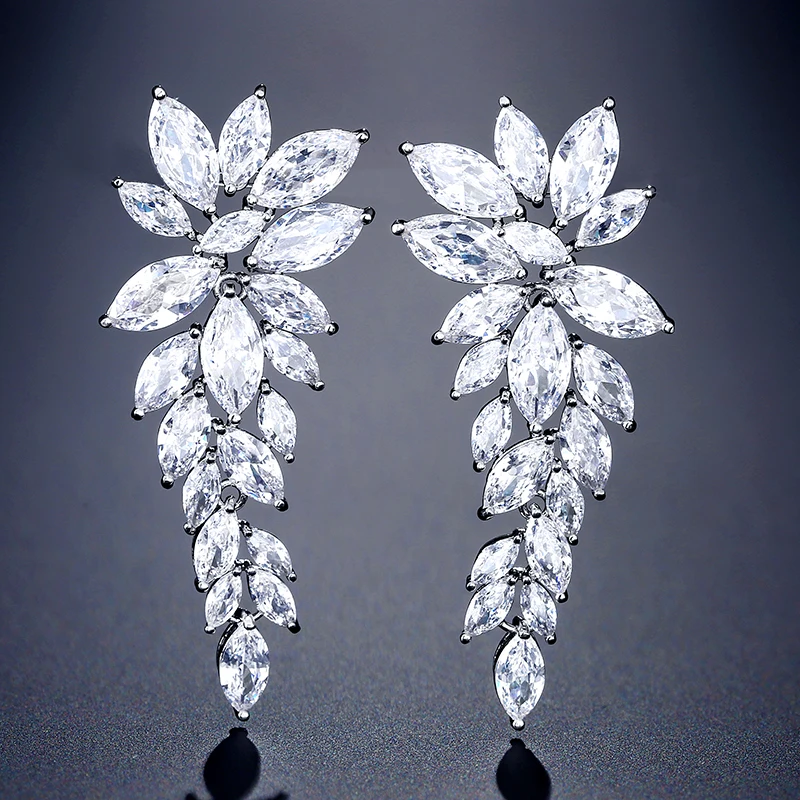 

RAKOL EP2329 Luxury Cubic Zirconia Marquise Cut Bridal Jewelry Long Earrings for Women Wedding Dinner Birthday Gift