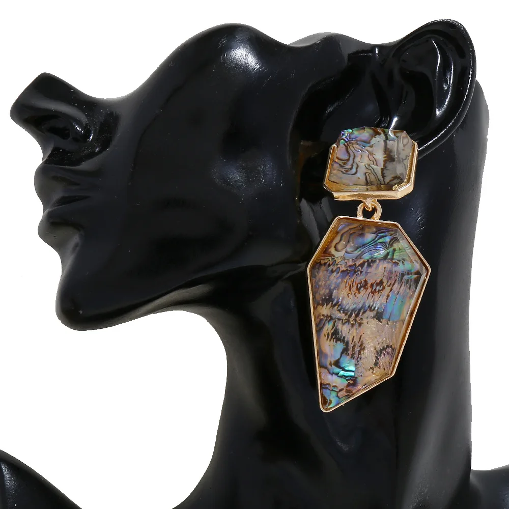 

European and American Exaggerate Geometric Resin Earrings Fashion Earrings Long Earrings Shell color New, Gold