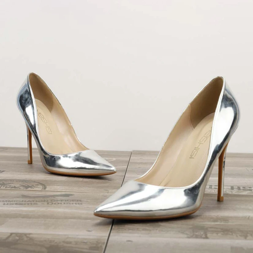 

Silver Color Wholesale Women Shoes Custom Big Size 43 44 45 46 Stiletto Heels Sexy High Heeled Shoes Part Dress High Heels Lady