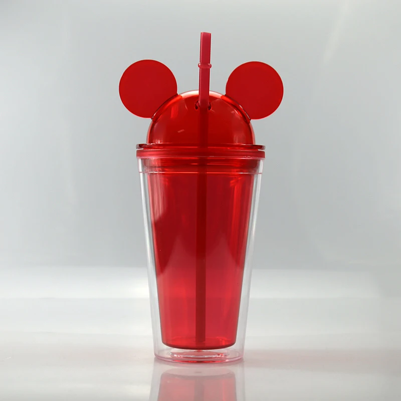 

Free Shipping In USA Warehouse Promotion Cups 450ml Mickey Cups Double Wall Insulation Plastic Mug Kids Water Tumbler With Straw, As pictures
